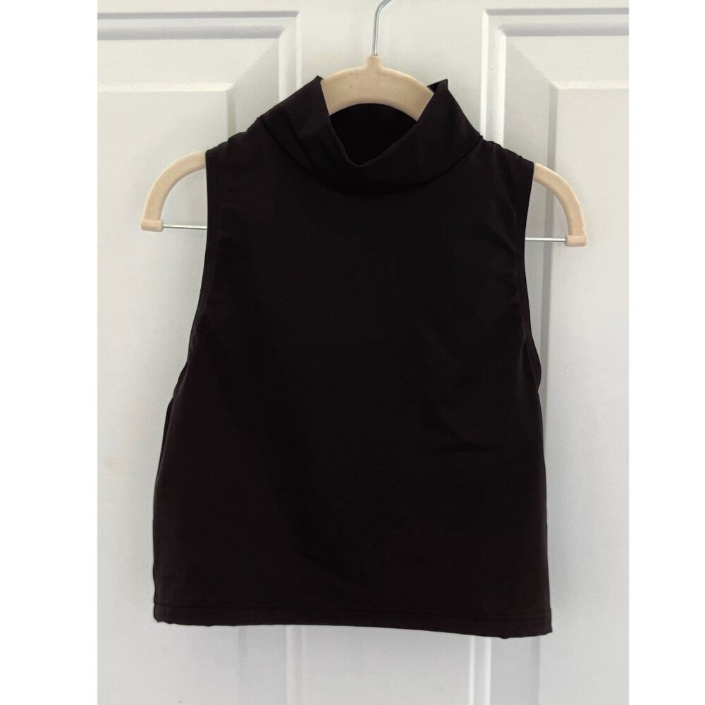 Weissman AS Black Mock Turtle Neck Cropped Top Sleevless